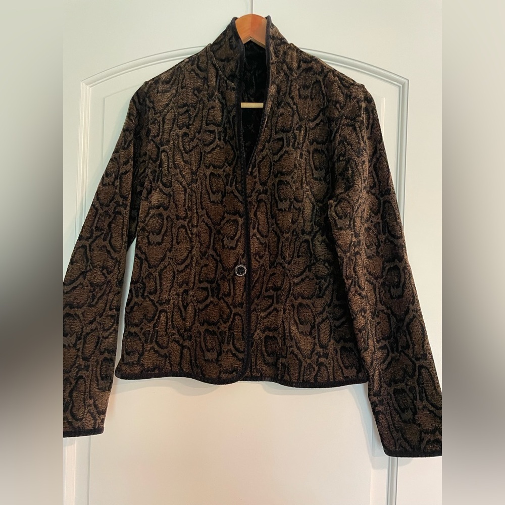 Khangura Chenille Tapestry Black Brown Animal Print Blazer Jacket Reversible